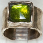 925 Sterling Silver Green Amber Statement Ring - Size 7.5