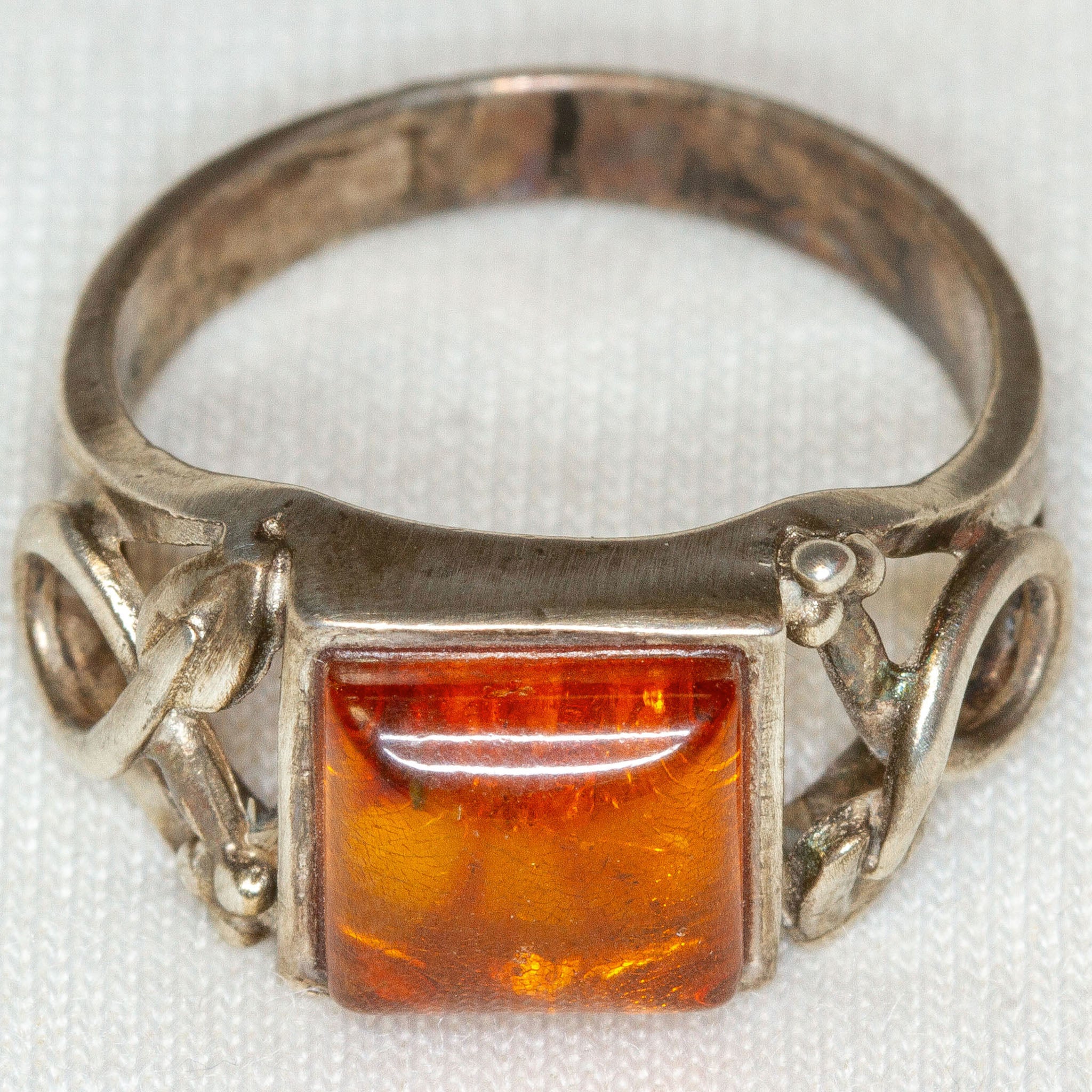 925 Silver Square Amber Ring - Size 6.5 Main image