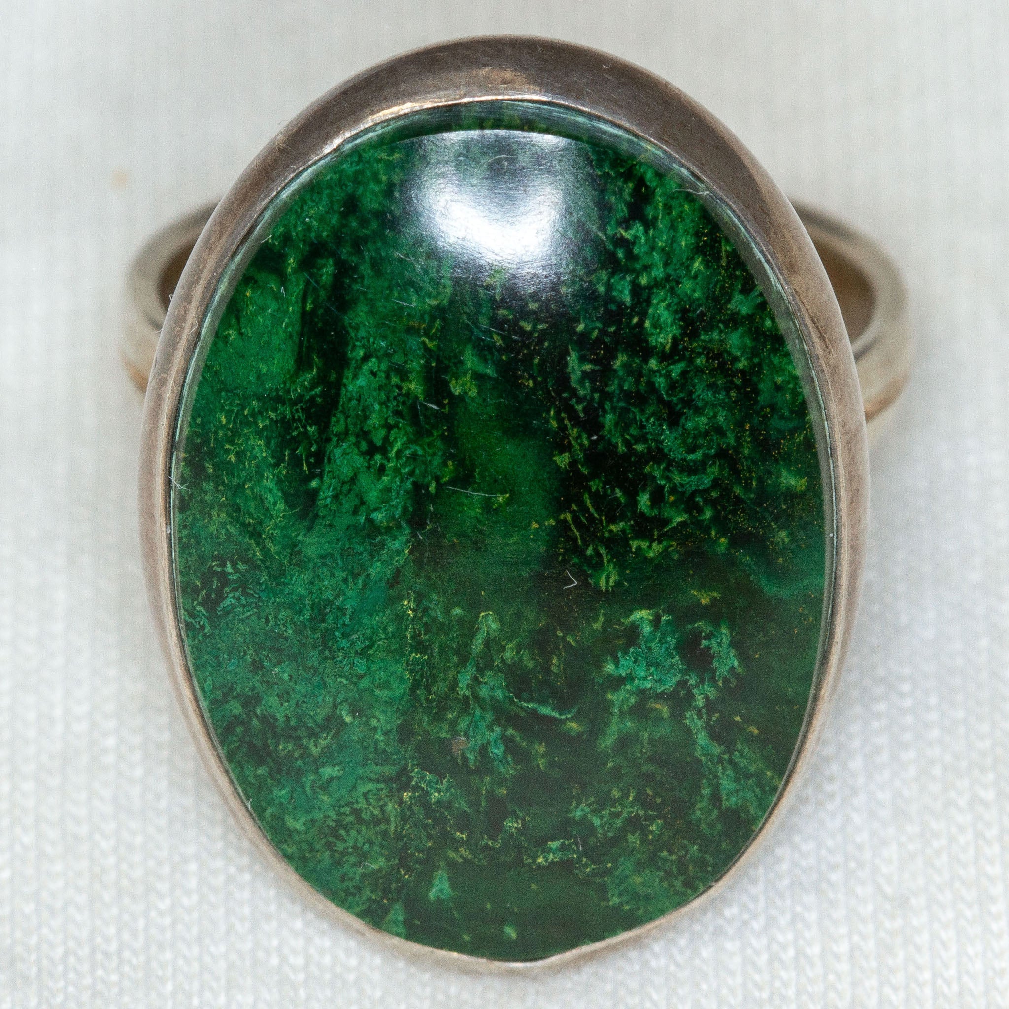 Sterling Silver Ring with 17x24mm Oval Green Stone, Size 8.5