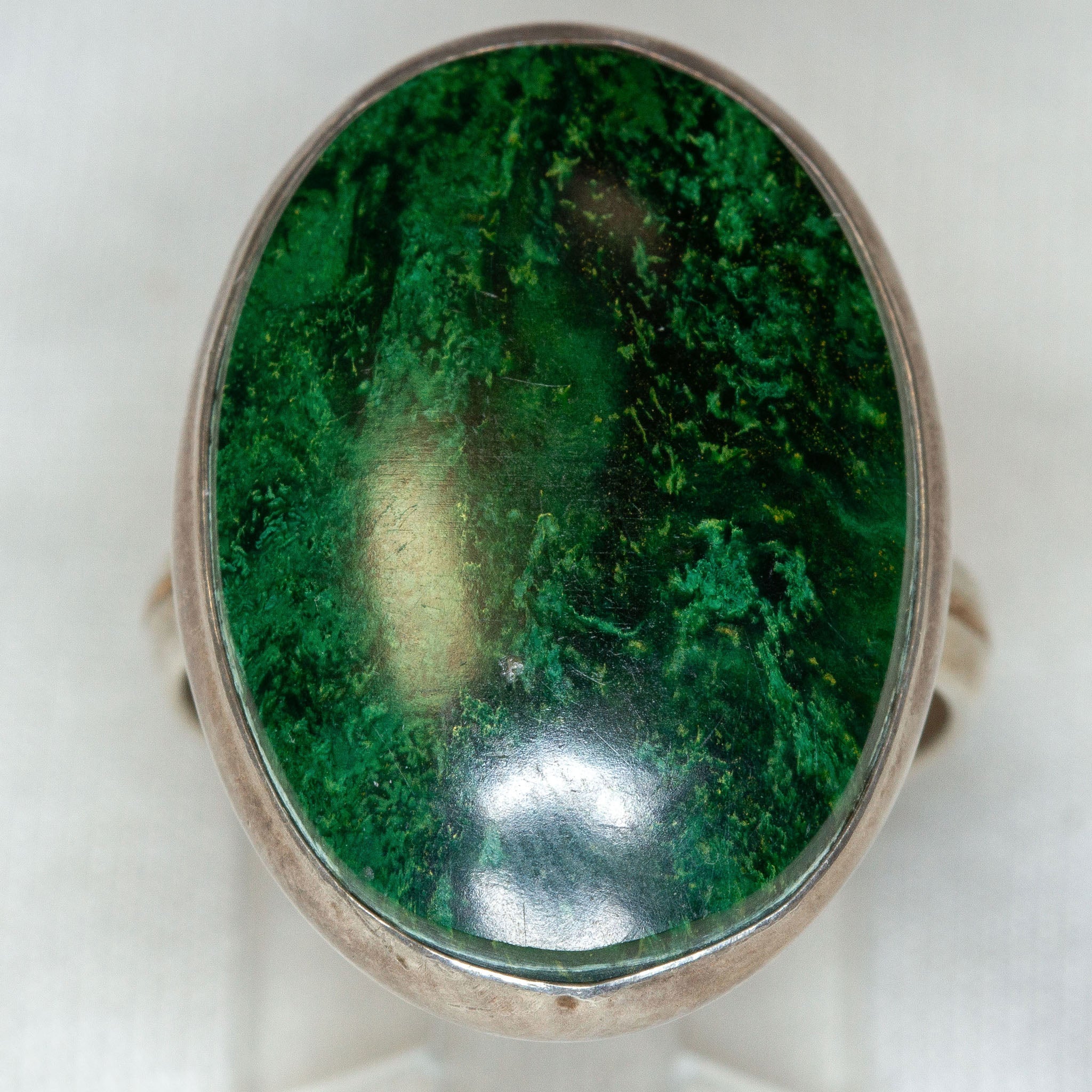 Sterling Silver Ring with 17x24mm Oval Green Stone, Size 8.5
