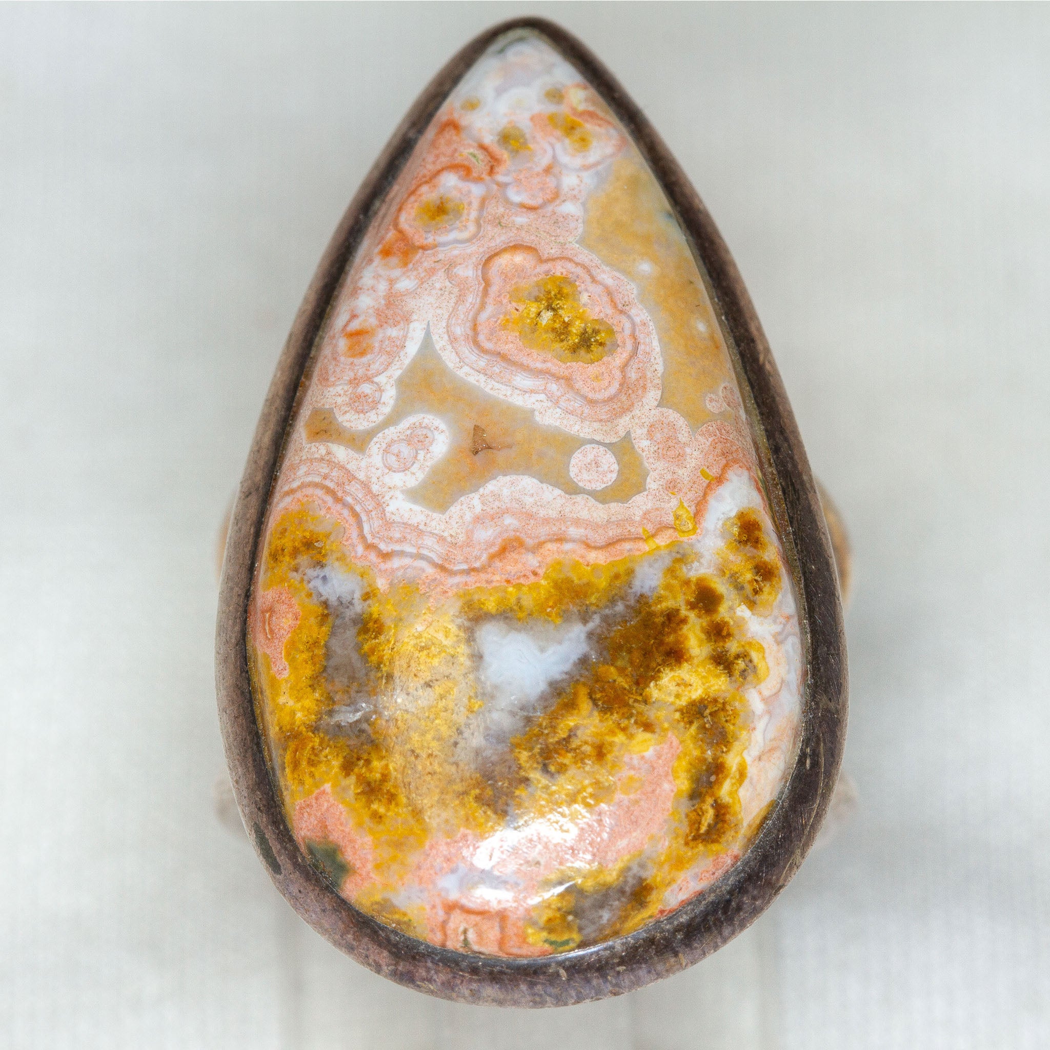 Lace Agate Teardrop Sterling Silver Ring - Size 7