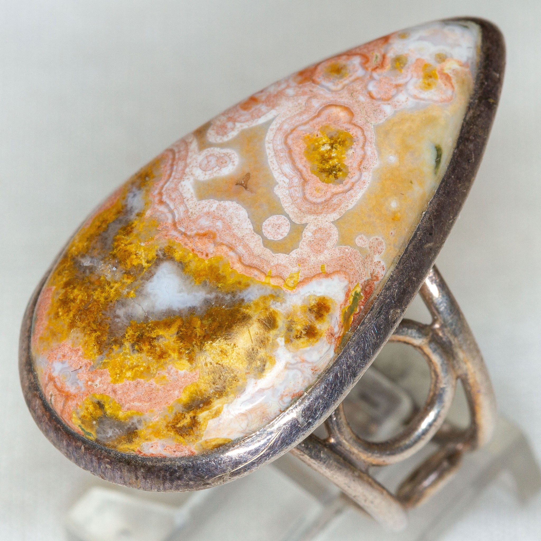 Lace Agate Teardrop Sterling Silver Ring - Size 7