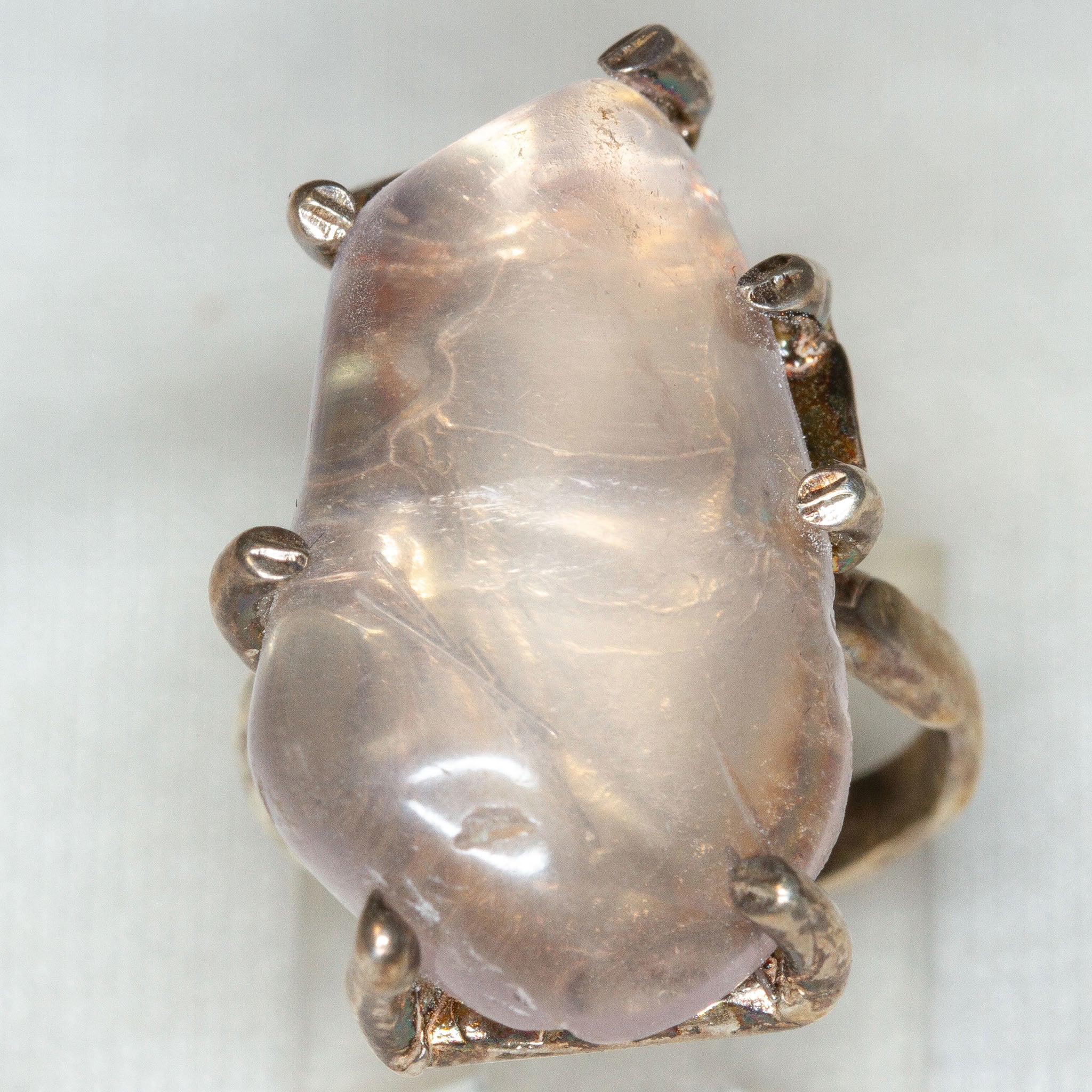 925 Silver Statement Ring with Free-Form Quartz Cabochon - Size 5.5 Secondary image