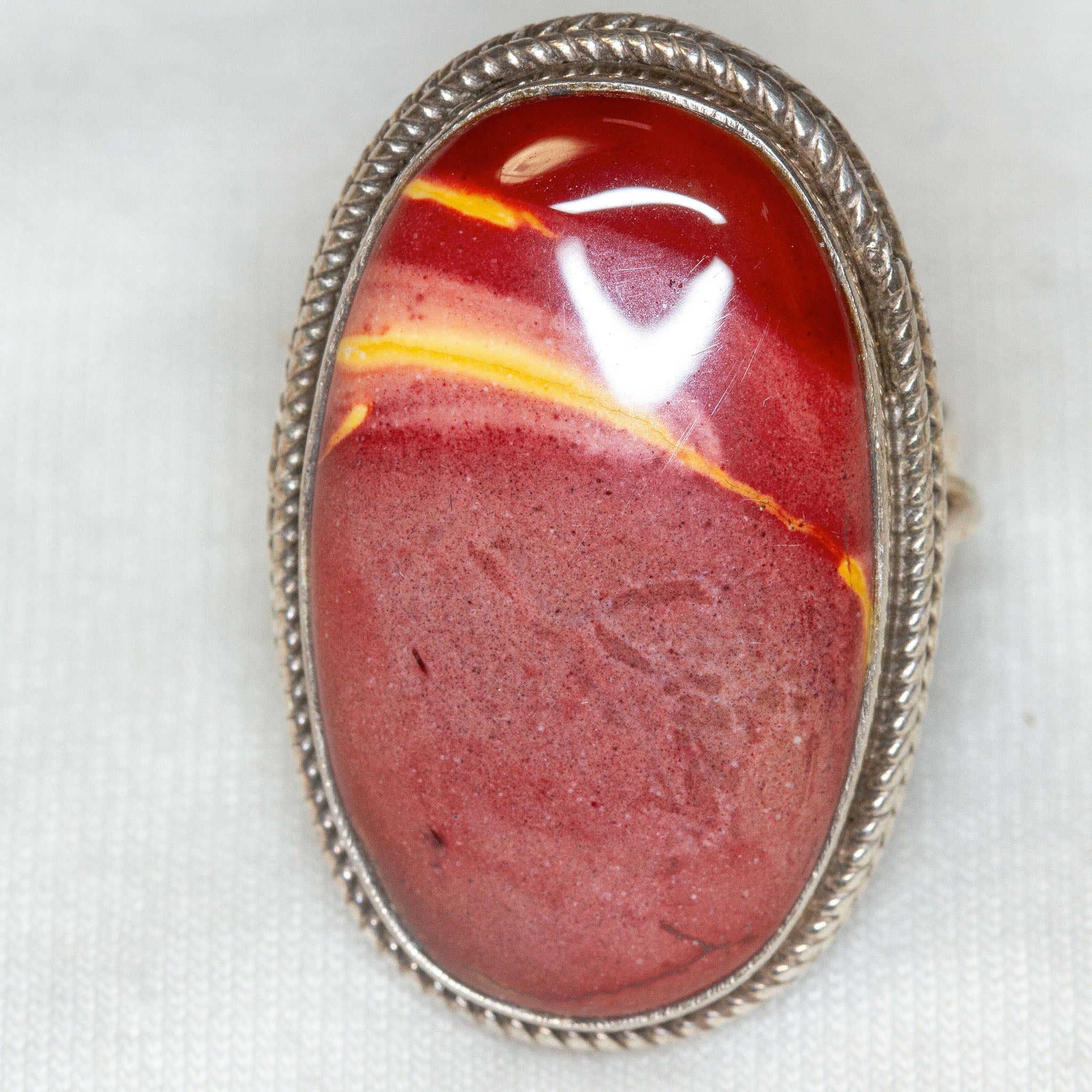 925 Silver Ring, 17x29mm Jasper Brunea Cabochon, Size 6.75