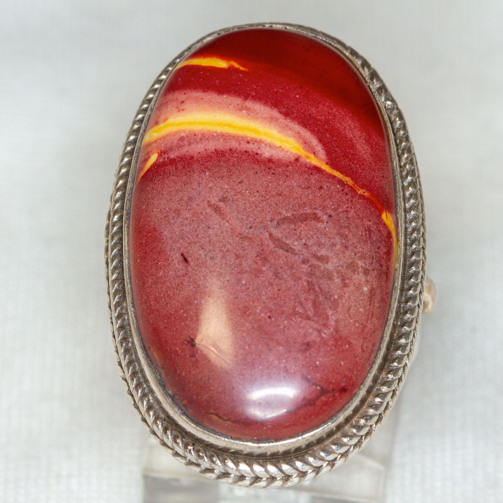 925 Silver Ring, 17x29mm Jasper Brunea Cabochon, Size 6.75