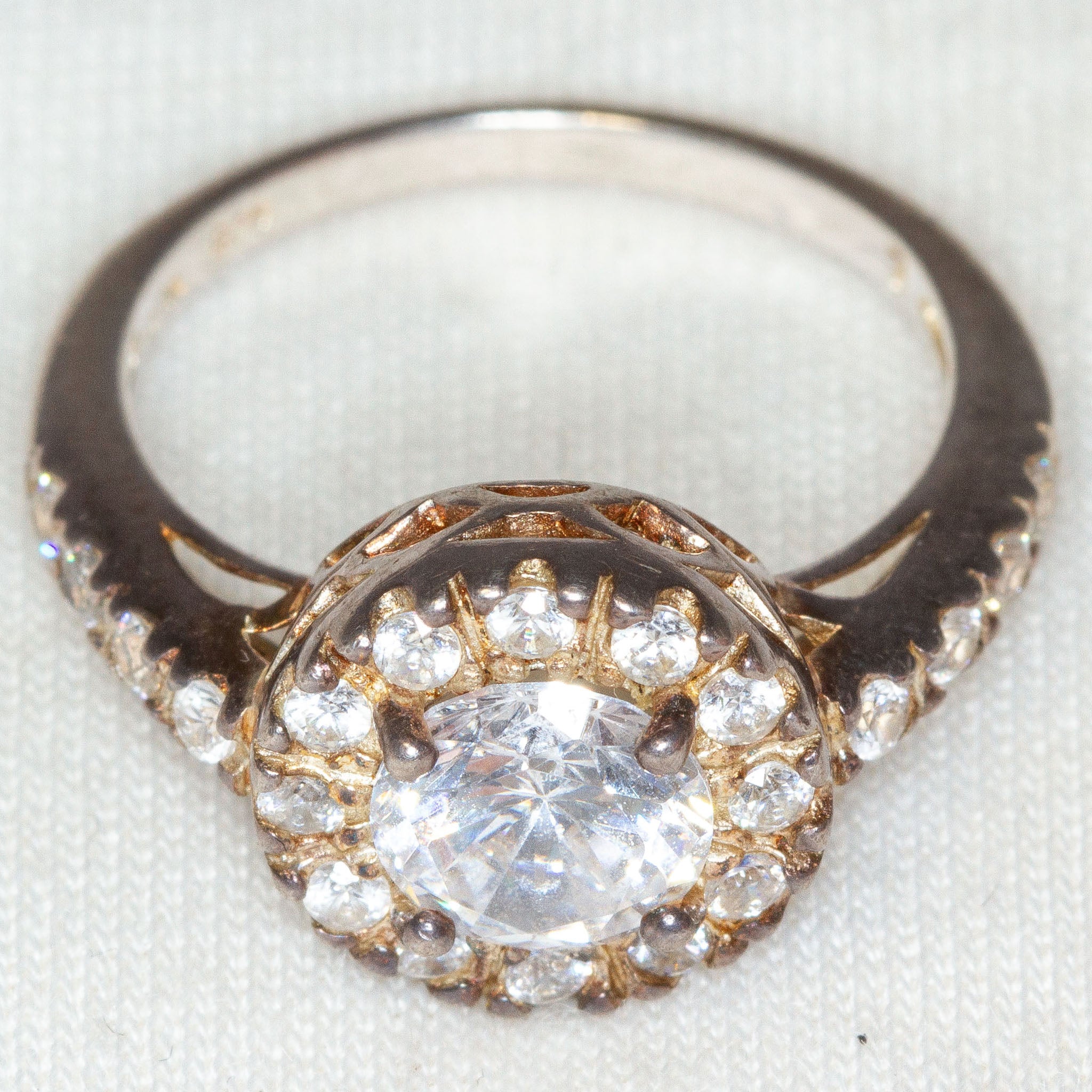 925 Silver Halo Ring with 7mm Round Cubic Zirconia - Size 7 Main image