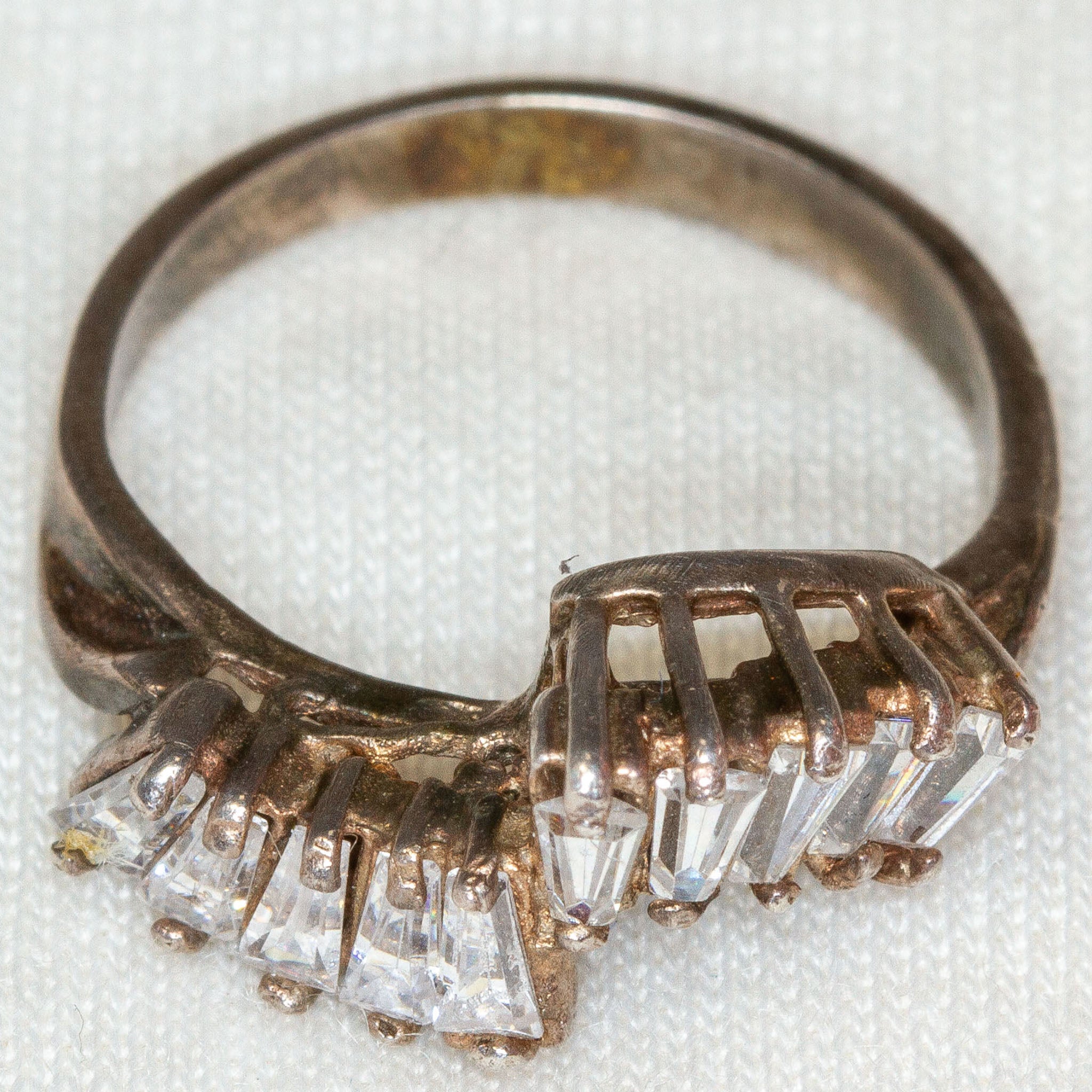925 Silver Ring, 10 C.Z. Baguettes, Size 4 Main image