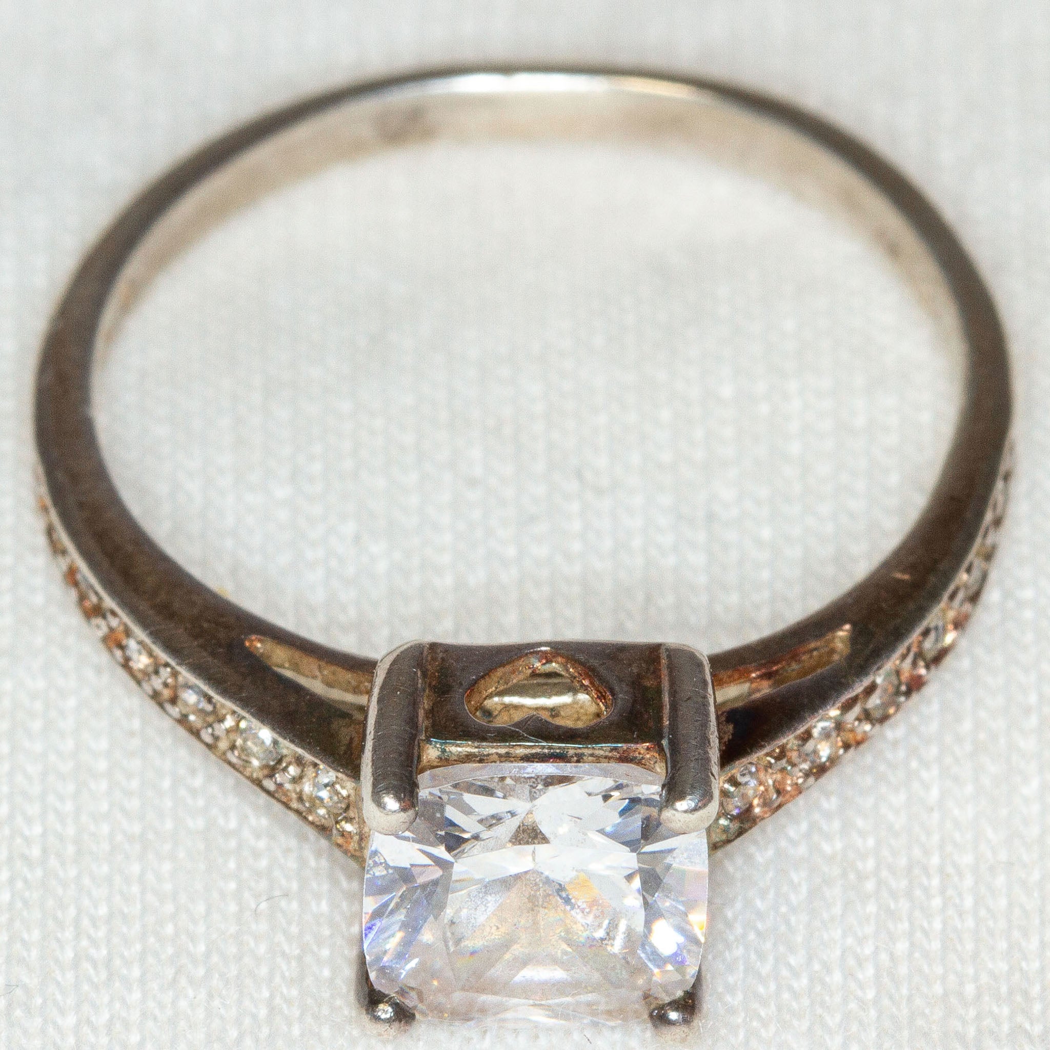 925 Silver Ring, 7x7mm Cubic Zirconia Center Stone, Size 8