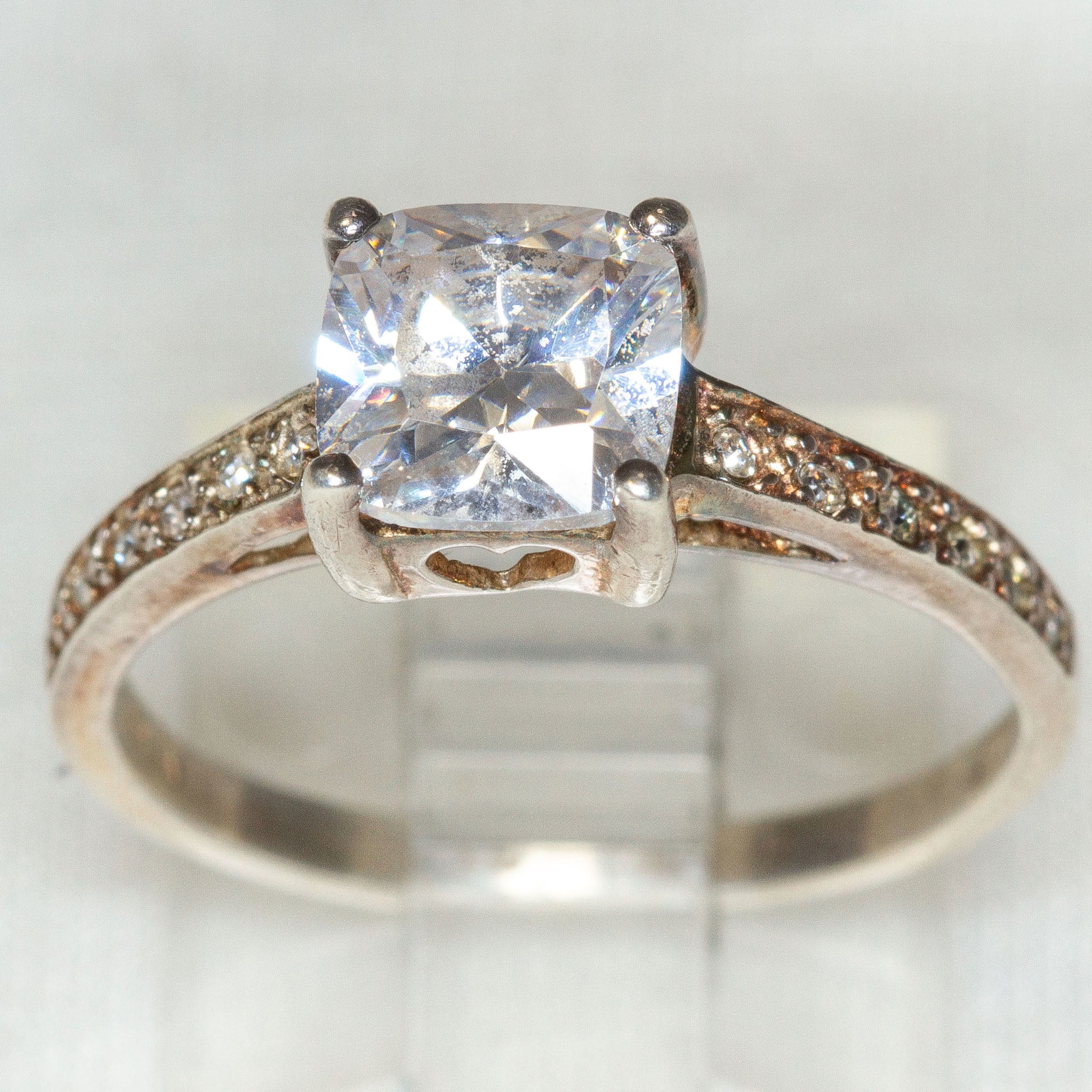 925 Silver Ring, 7x7mm Cubic Zirconia Center Stone, Size 8 Secondary image