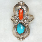 925 Silver Turquoise and Carnelian Statement Ring - Size 6