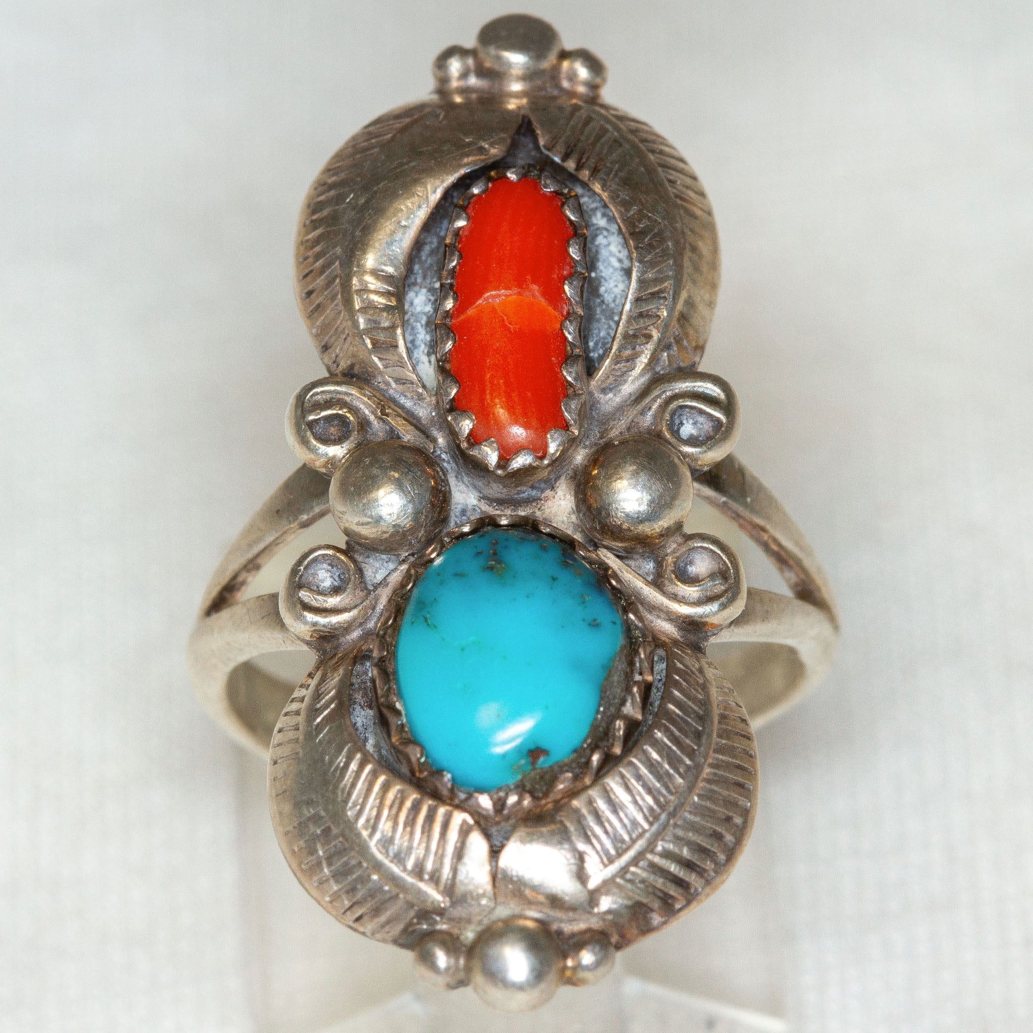925 Silver Turquoise and Carnelian Statement Ring - Size 6 Secondary image
