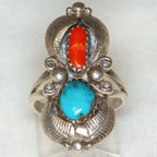 925 Silver Turquoise and Carnelian Statement Ring - Size 6
