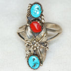 925 Silver Turquoise and Carnelian Statement Ring - Size 7.5