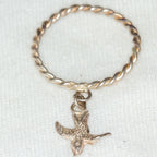 925 Silver Twisted Band Ring with Dainty Bird Charm - Size 5