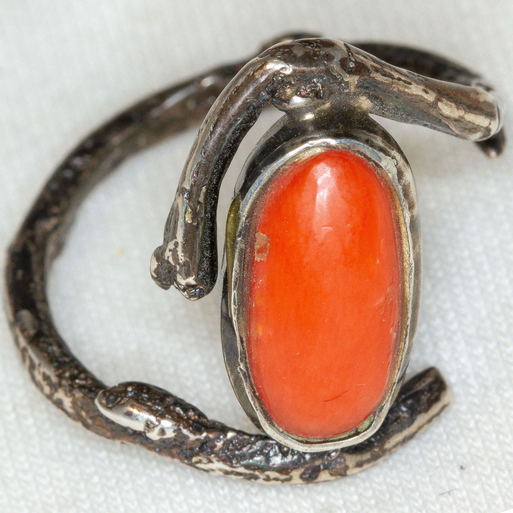 925 Cast Silver Red Coral Ring - Size 8 Main image