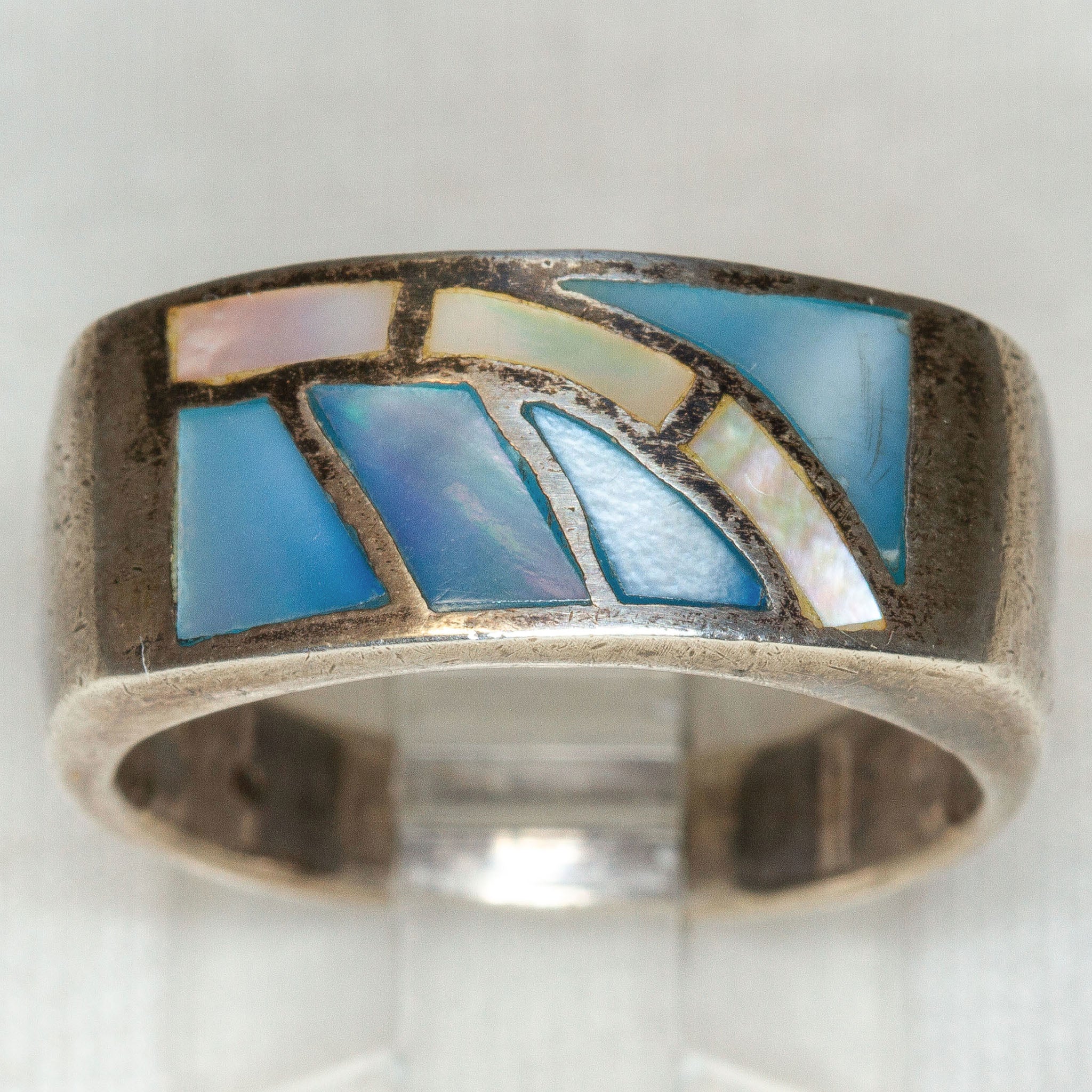 925 Silver Ring, Inlay Paua Shell, Size 7.75