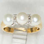 14K Yellow Gold Pearl and Diamond Ring - Size 5