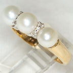 14K Yellow Gold Pearl and Diamond Ring - Size 5