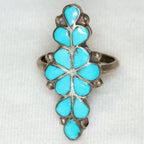 925 Silver Inlaid Turquoise Cluster Ring - Size 4.75
