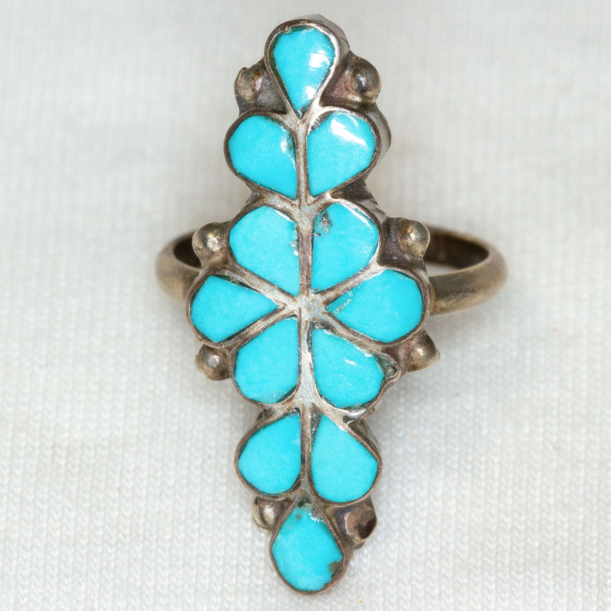 925 Silver Inlaid Turquoise Cluster Ring - Size 4.75