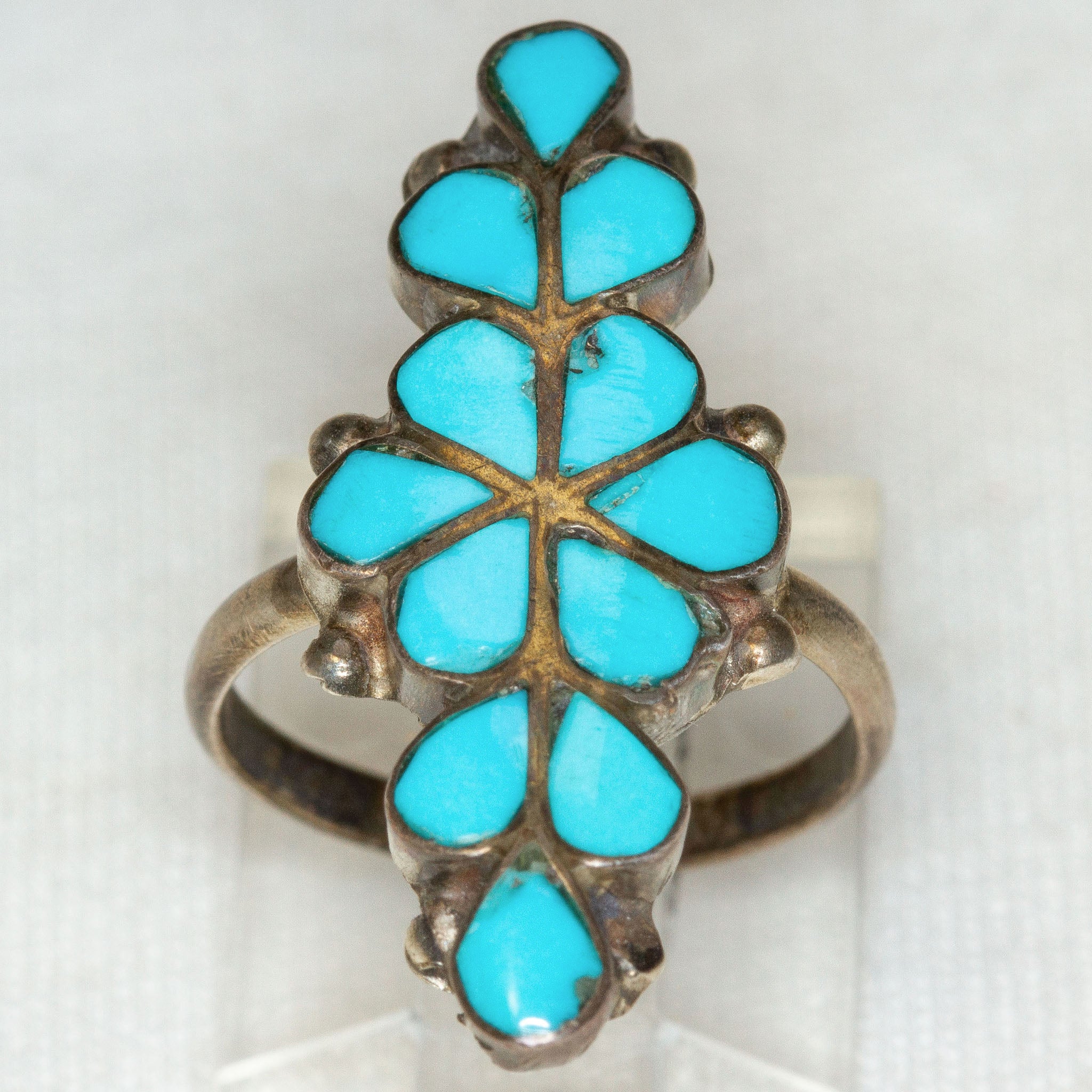 925 Silver Inlaid Turquoise Cluster Ring - Size 4.75 Secondary image
