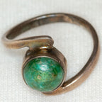925 Silver Ring, Chrysocolla Cabochon 7mm Round, Size 3.5