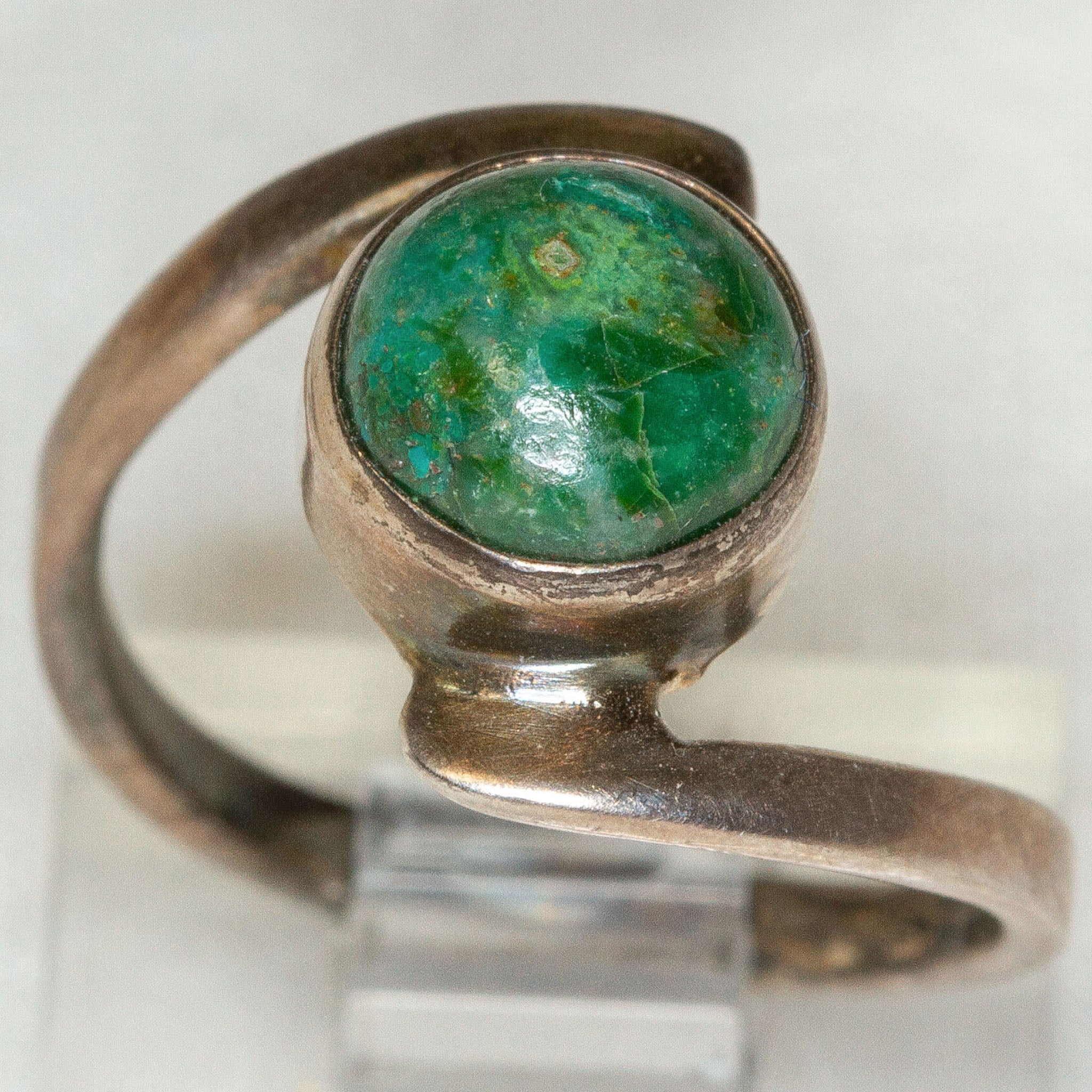 925 Silver Ring, Chrysocolla Cabochon 7mm Round, Size 3.5 Secondary image