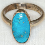 925 Silver Ring, 8x15mm Turquoise Cabochon, Size 6.75