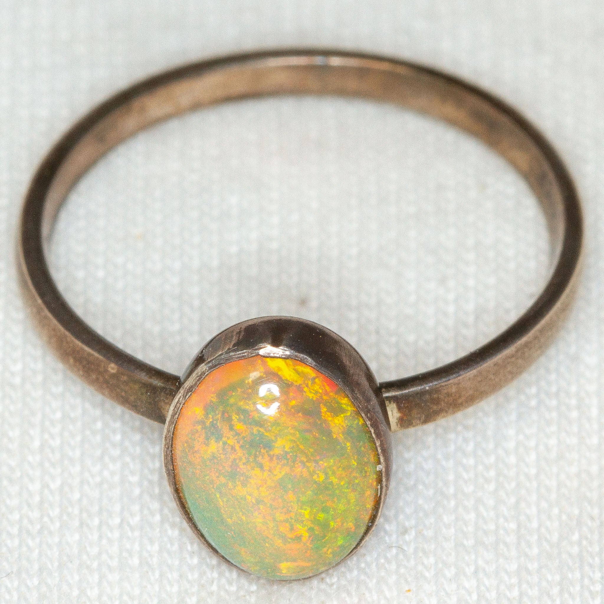 925 Silver Ring with 8x10mm Ethiopian Opal Cabochon - Size 6.5 Main image