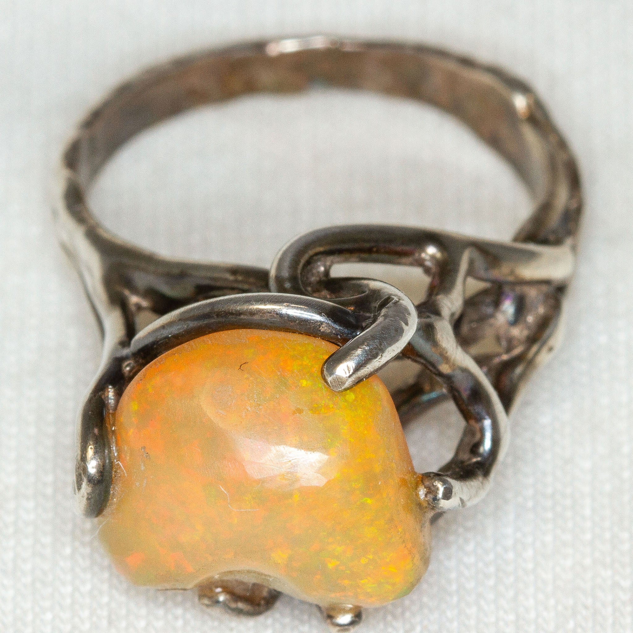 925 Silver Cast Opal Cabochon Statement Ring - Size 6.25