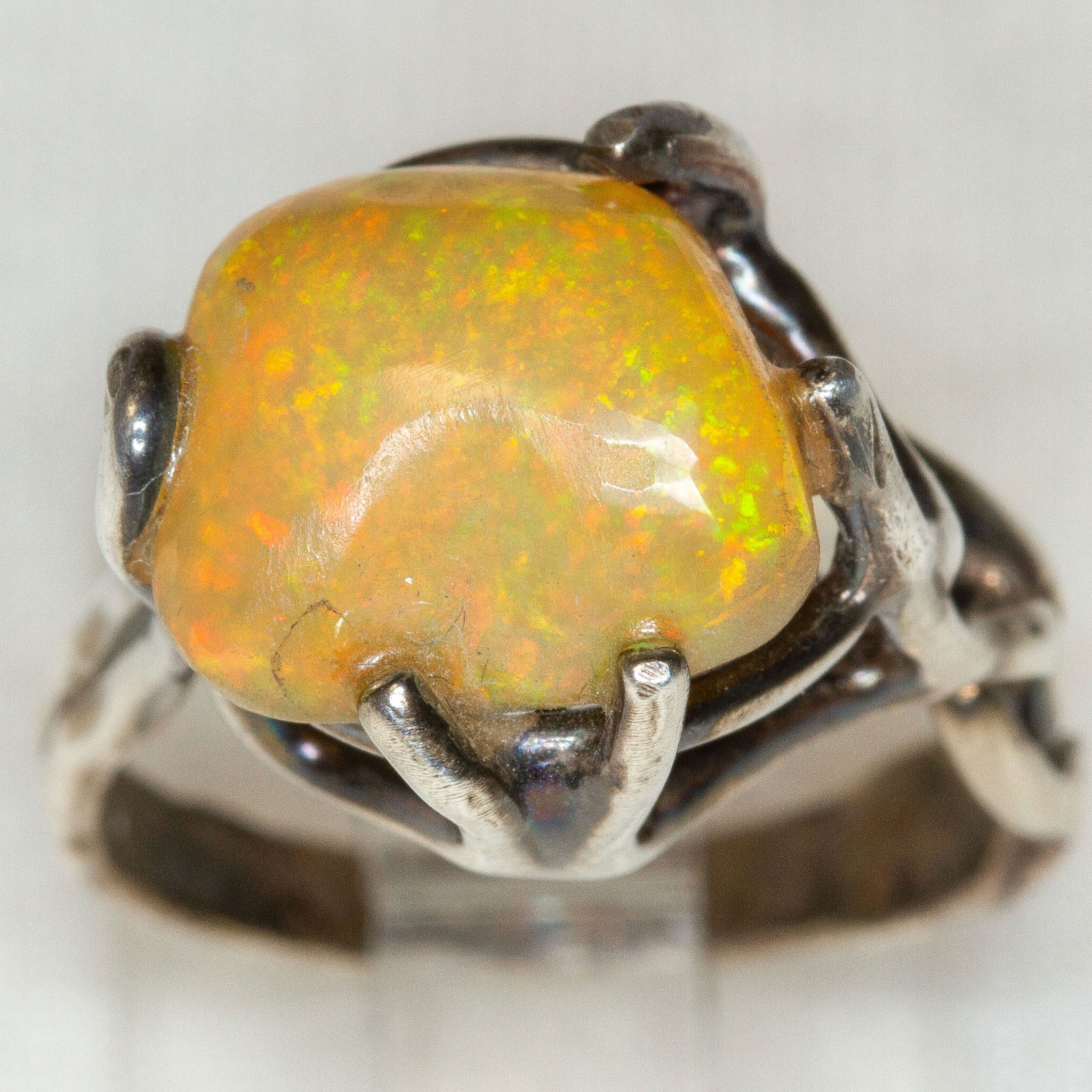925 Silver Cast Opal Cabochon Statement Ring - Size 6.25