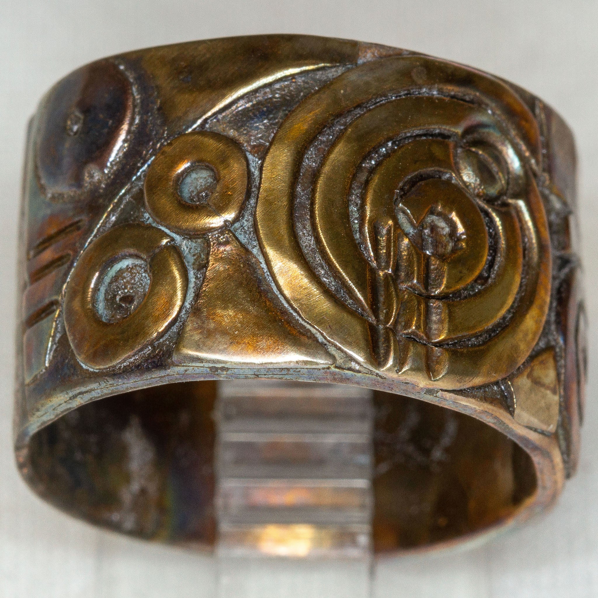 925 Silver Multi-Metal Statement Ring with Brass and Copper Trims - Size 9.25