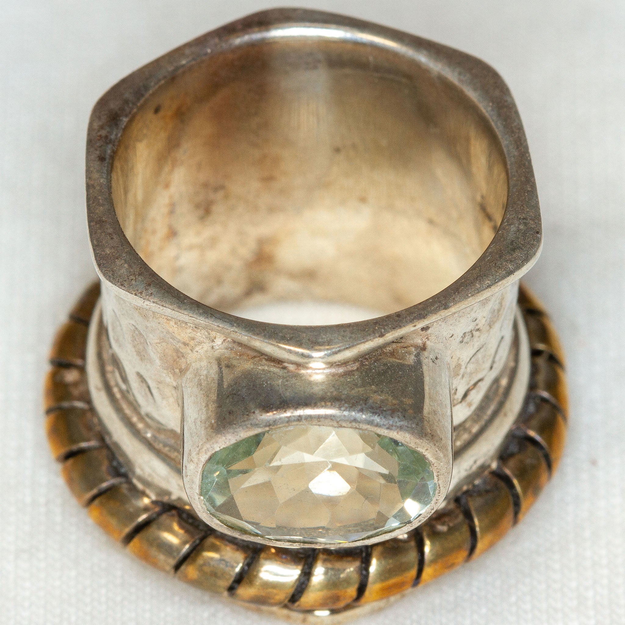 925 Silver Ring with Brass Trim and 9x11mm Clear Topaz - Size 6 Main image
