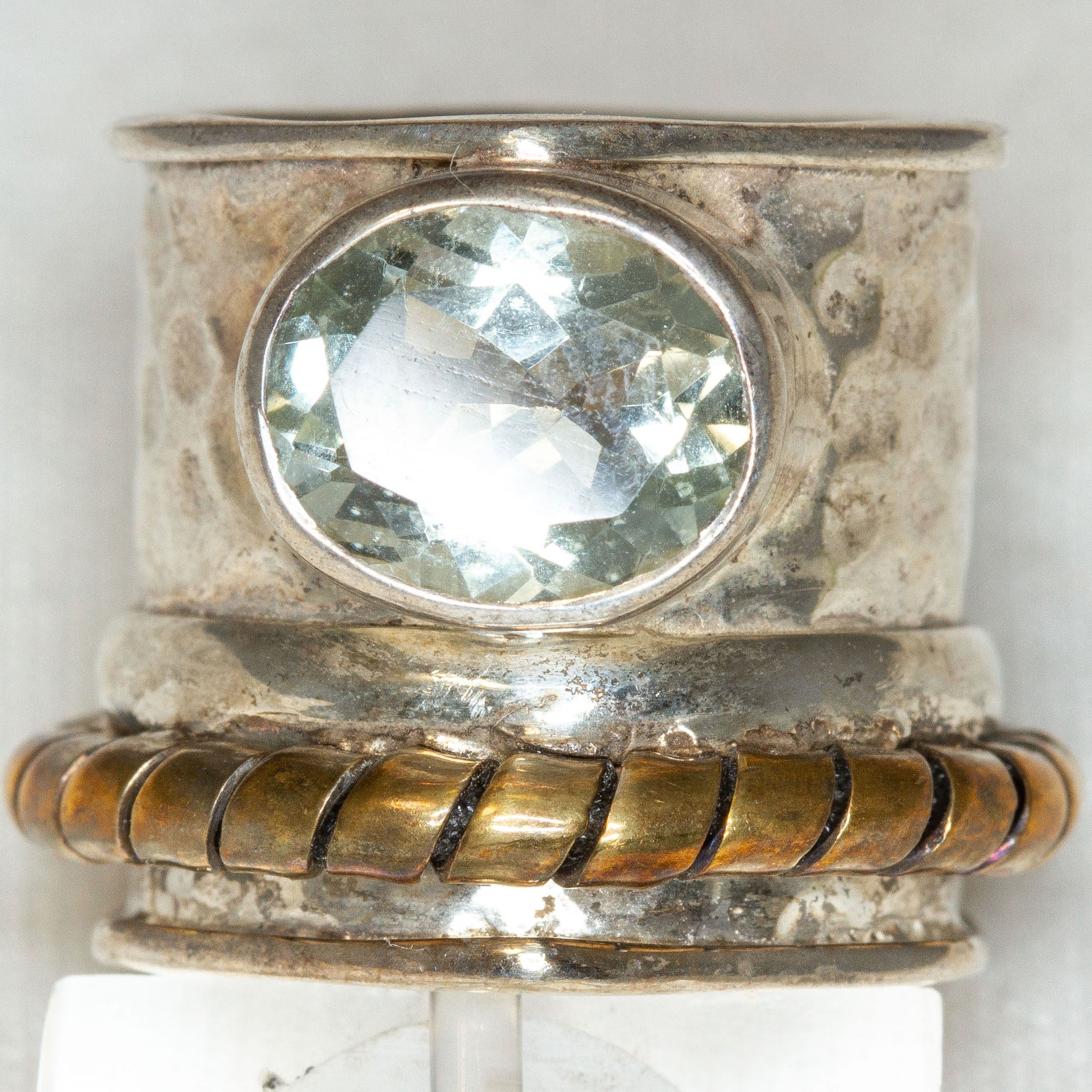 925 Silver Ring with Brass Trim and 9x11mm Clear Topaz - Size 6 Secondary image