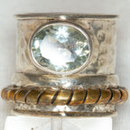 925 Silver Ring with Brass Trim and 9x11mm Clear Topaz - Size 6