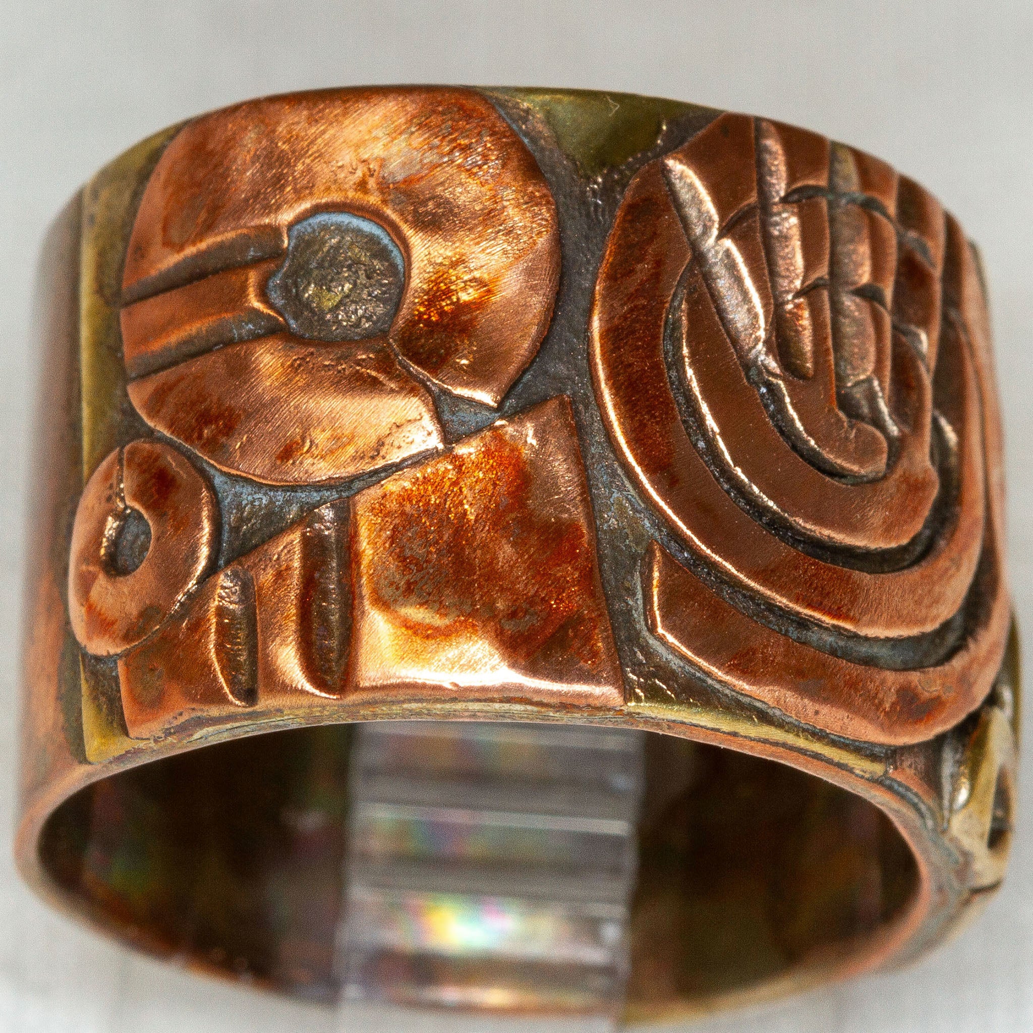 925 Silver Multi-Metal Statement Ring with Copper and Brass Inlay - Size 8 Secondary image