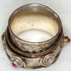 925 Silver Triple Spin Ring with Ruby Cabochons - Size 5.25