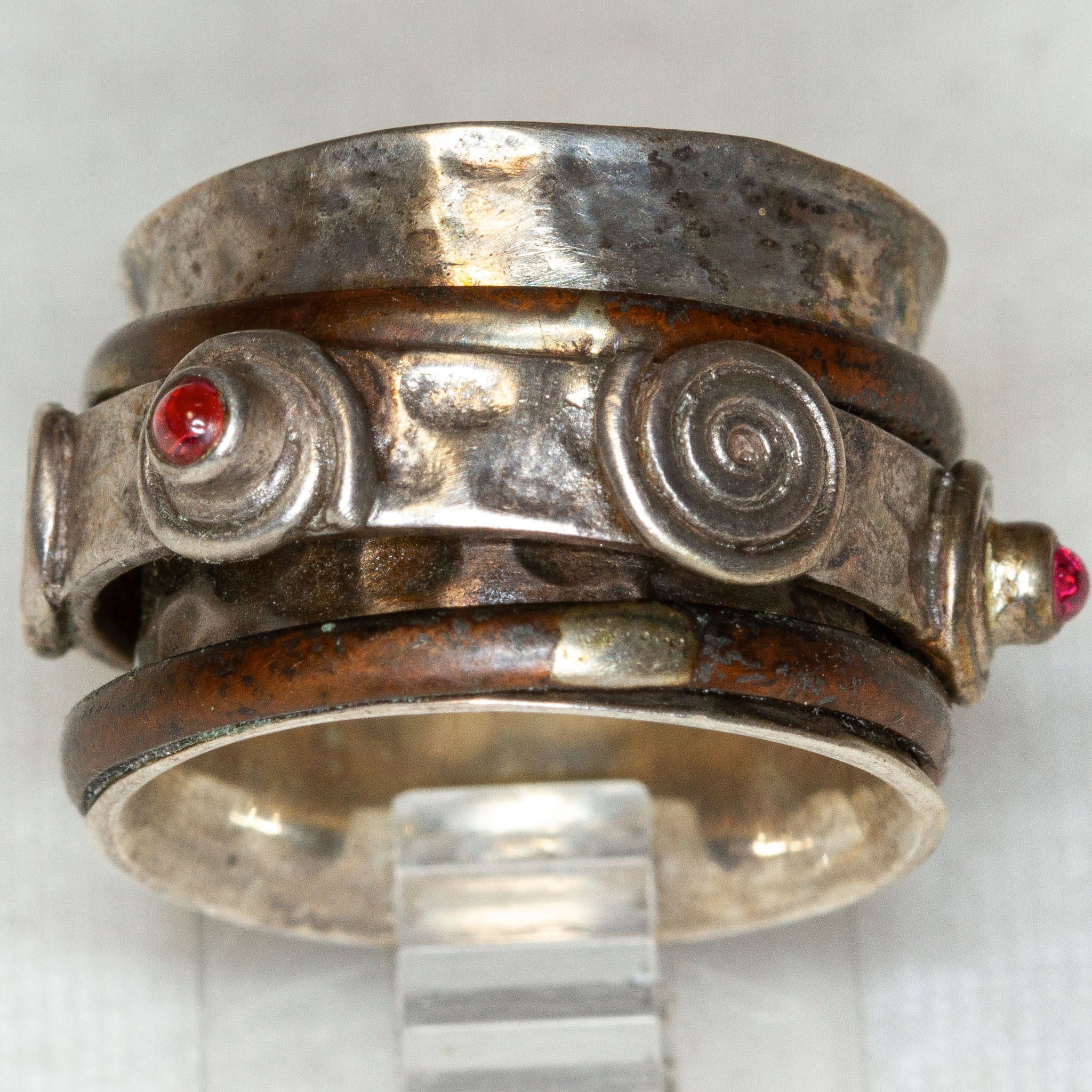 925 Silver Triple Spin Ring with Ruby Cabochons - Size 5.25 Secondary image