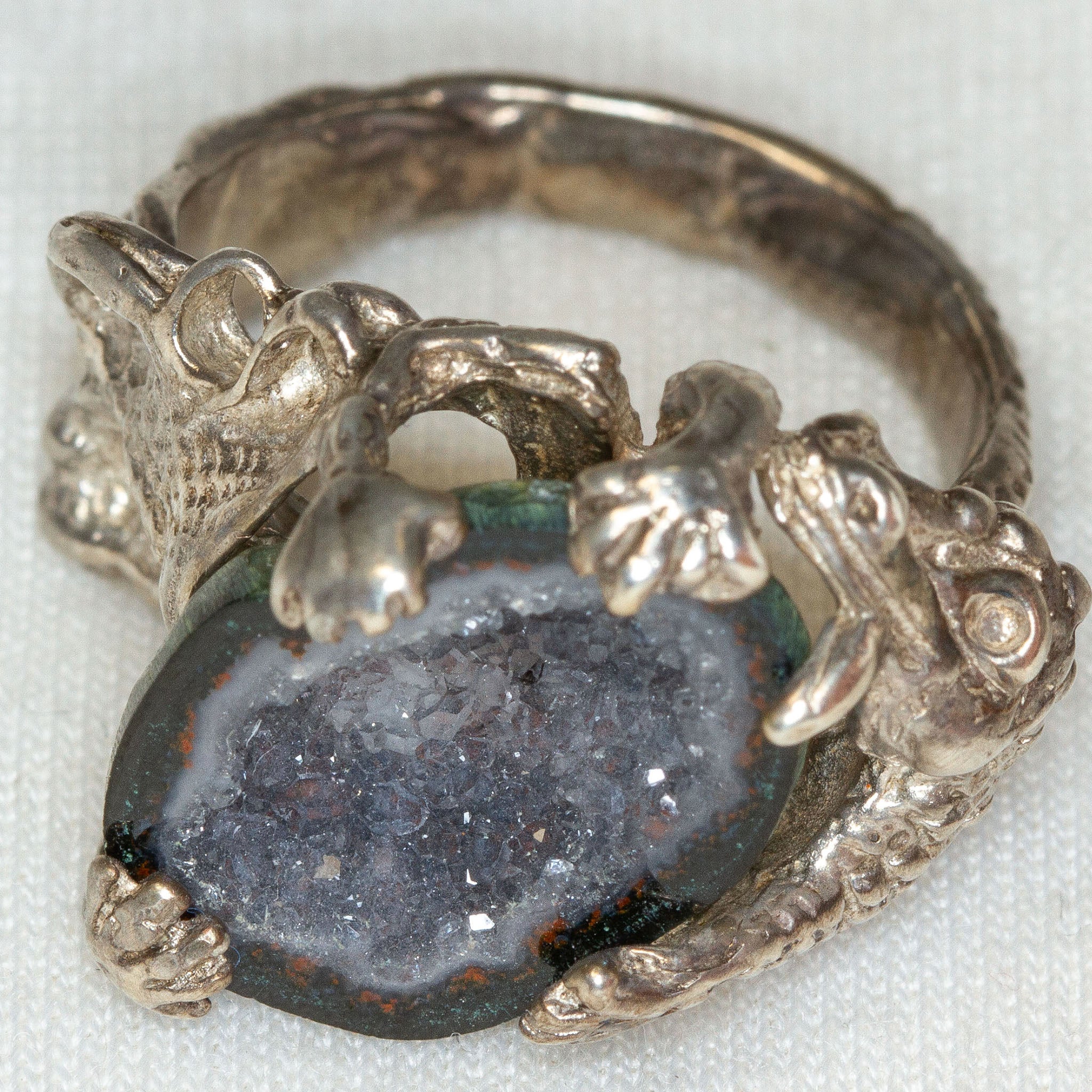 925 Silver Lizard and Blackish Geode Ring - Size 5 Main image
