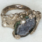 925 Silver Lizard and Blackish Geode Ring - Size 5