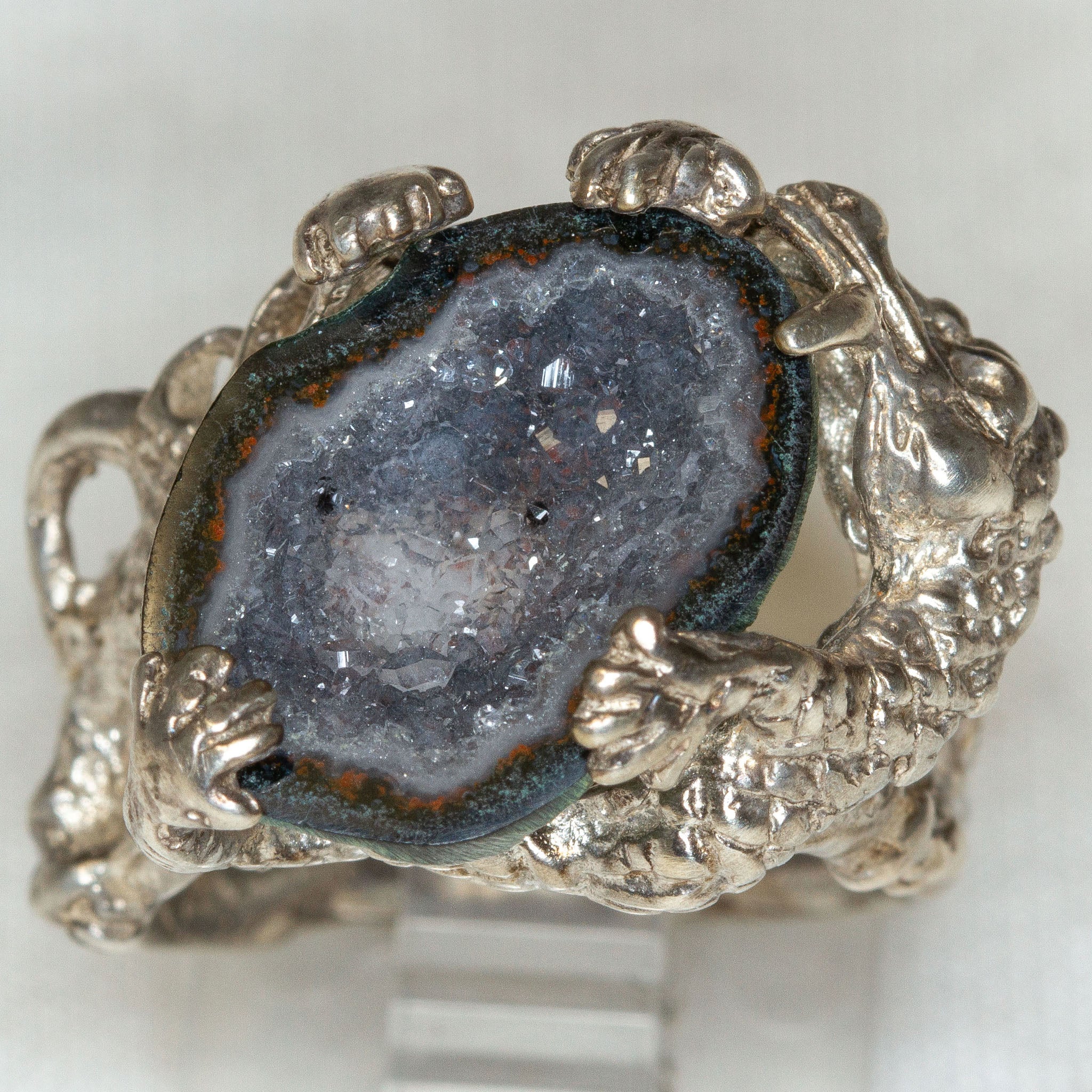 925 Silver Lizard and Blackish Geode Ring - Size 5 Secondary image