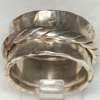 925 Silver Hammered Twist Spin Ring - Size 9.5