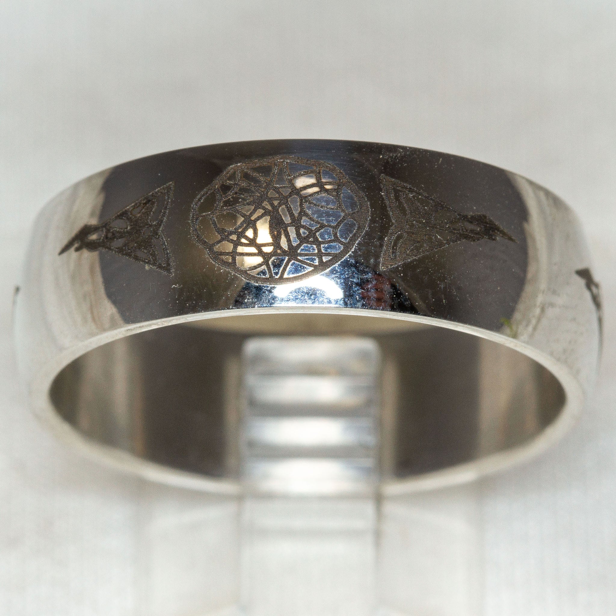 Stainless Steel Geometric Etched Band Ring - Size 14