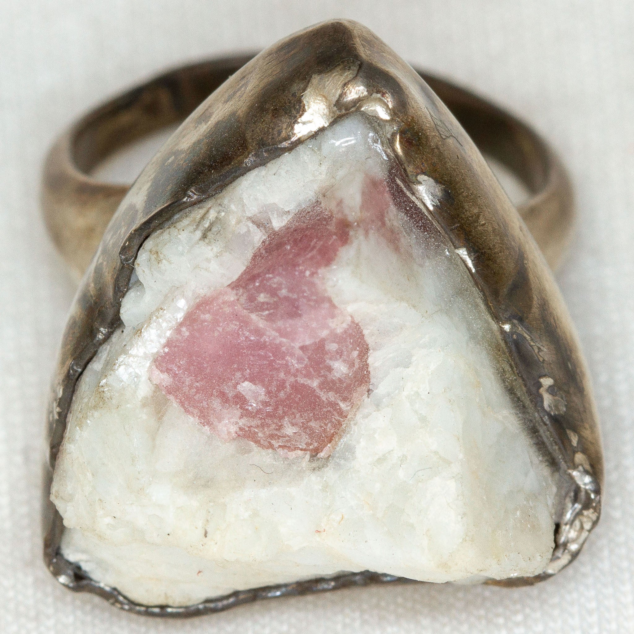 925 Silver Pink Tourmaline in Matrix Ring - Size 7