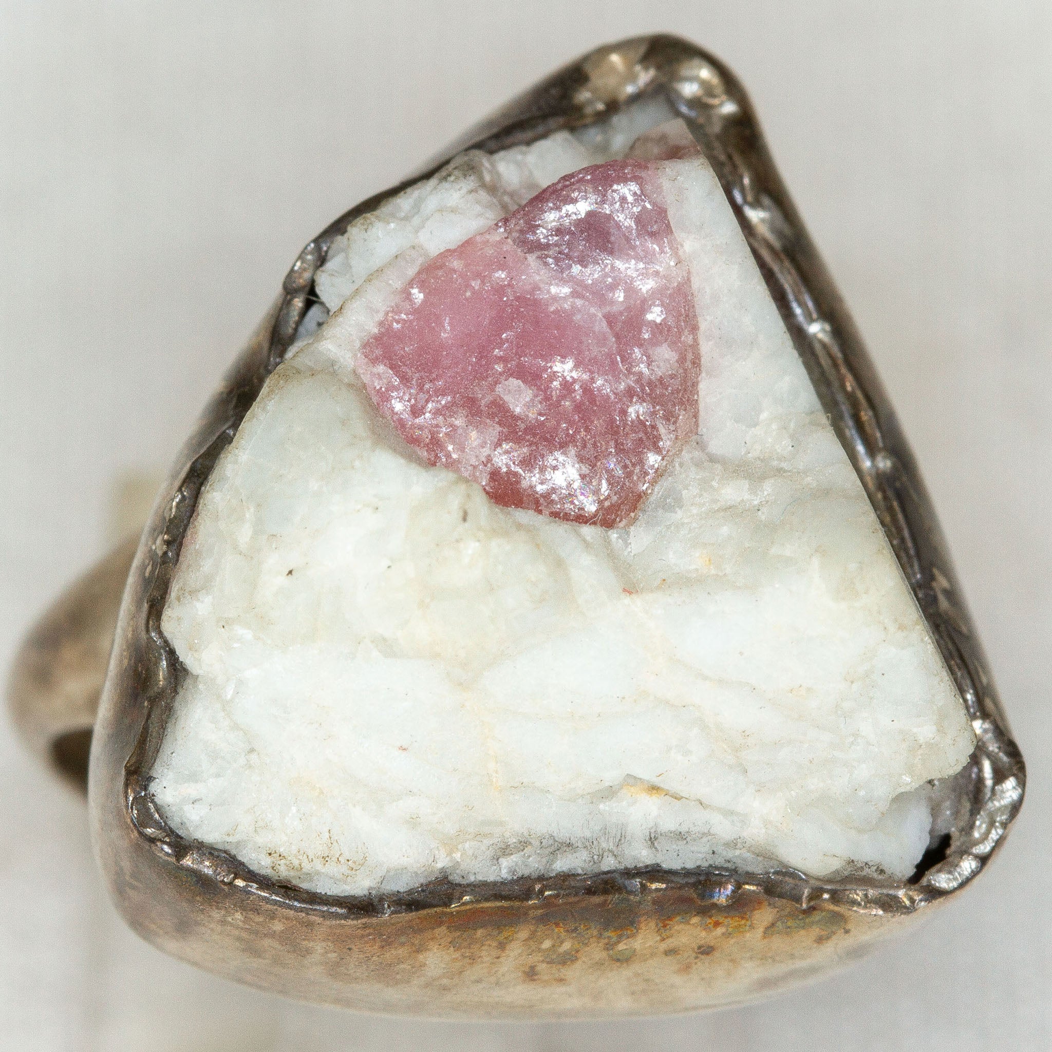 925 Silver Pink Tourmaline in Matrix Ring - Size 7